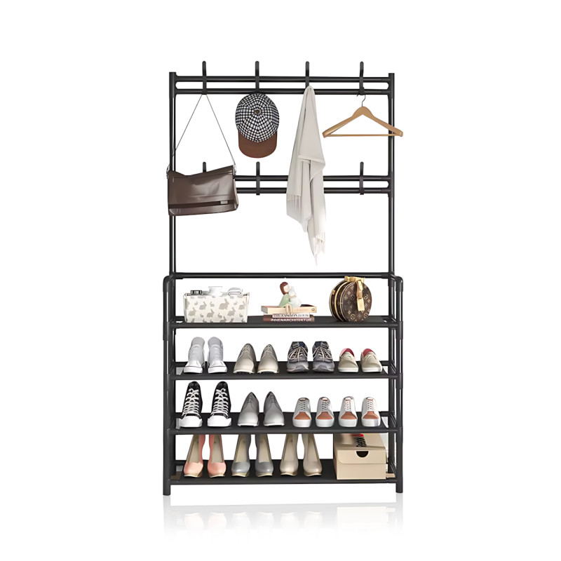 Сборная напольная вешалка для одежды New Simple Floor Clothes, универсальная стойка-вешалка, 4 полки, 154х60х29.5 см, черный фото - 2