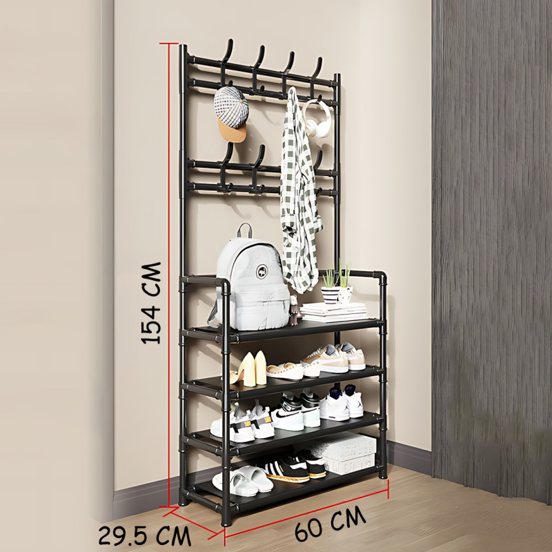 Сборная напольная вешалка для одежды New Simple Floor Clothes, универсальная стойка-вешалка, 4 полки, 154х60х29.5 см, черный фото - 10