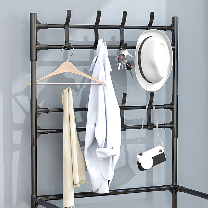 Сборная напольная вешалка для одежды New Simple Floor Clothes, универсальная стойка-вешалка, 4 полки, 154х60х29.5 см, черный фото - 6