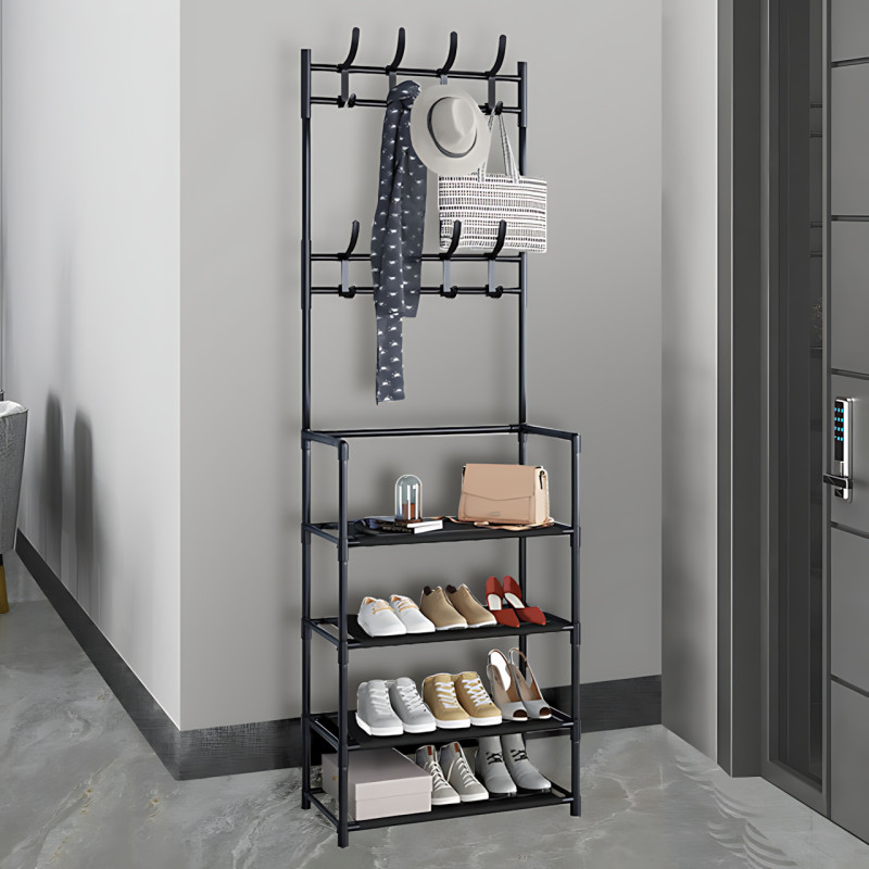 Сборная напольная вешалка для одежды New Simple Floor Clothes, универсальная стойка-вешалка, 4 полки, 154х60х29.5 см, черный фото - 9