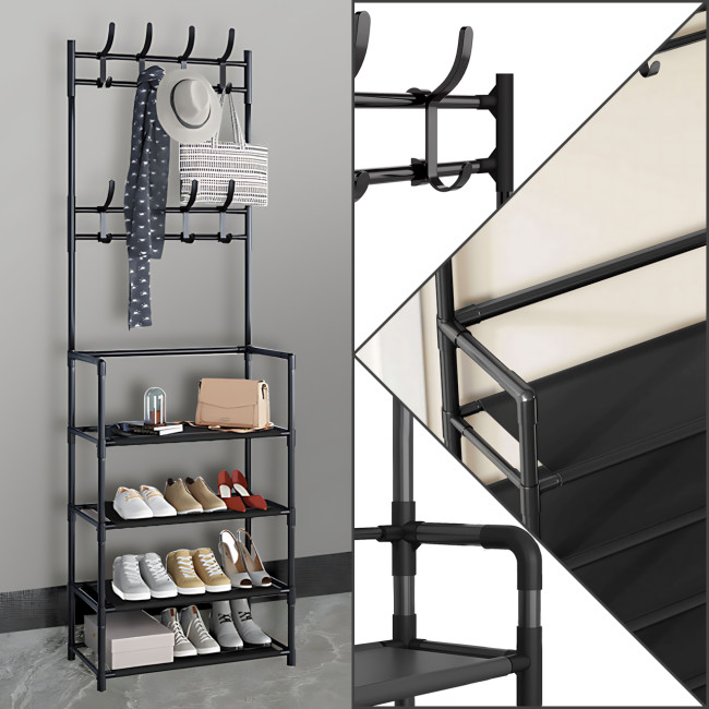 Сборная напольная вешалка для одежды New Simple Floor Clothes, универсальная стойка-вешалка, 4 полки, 154х60х29.5 см, черный