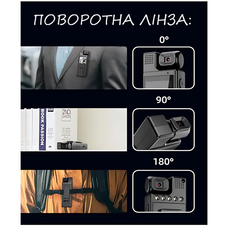Нагрудная боди-камера L9 с дисплеем 1.3 дюйма, АКБ 1200 мА·ч, LED-подсветка, Wi Fi и датчик движения фото - 5