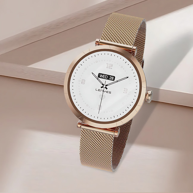 Смарт-часы LENYES LW-245 Gold для женщин, 1.19&Prime; AMOLED 390&times;390, Bluetooth-звонки, пульсометр, IP68, беспроводная зарядка, Android