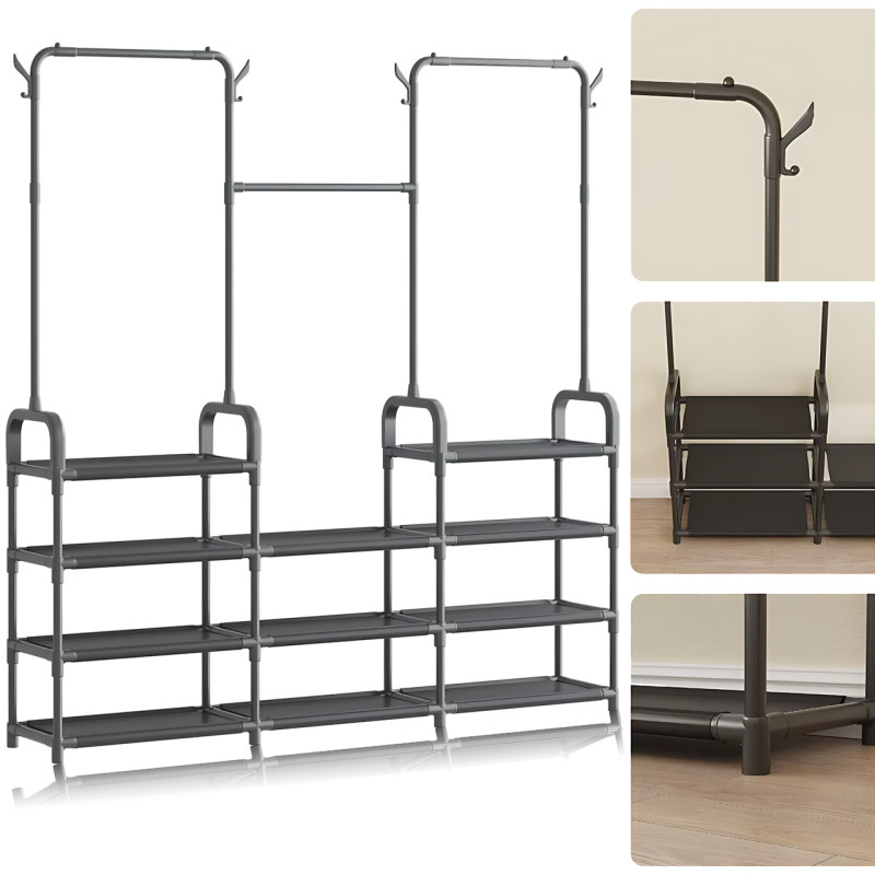 Стойка-вешалка для одежды и обуви Model 1 BLACK,164×137×26 см, напольная, нержавеющая сталь фото - 3
