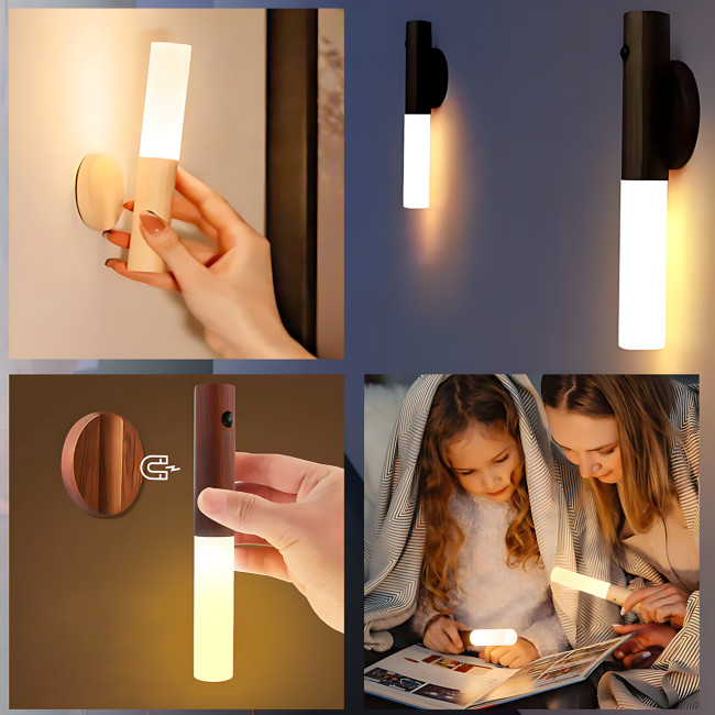 Деревянная беспроводная настенная USB-лампа LED с датчиком движения Induction Lamp AND850, встроенный АКБ