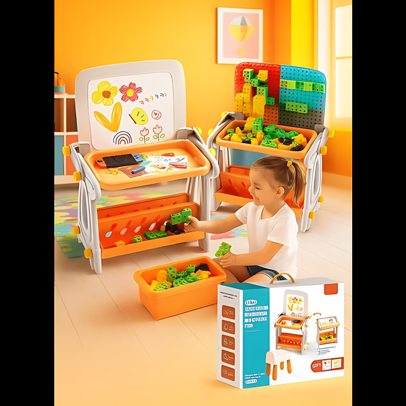 Дитячий стіл 4в1 B8020: магнітна дошка, стіл для творчості, поверхня під конструктор, ніша для зберігання 14 см фото - 9