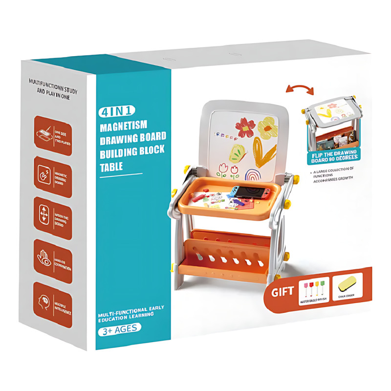 Дитячий стіл 4в1 B8020: магнітна дошка, стіл для творчості, поверхня під конструктор, ніша для зберігання 14 см фото - 8