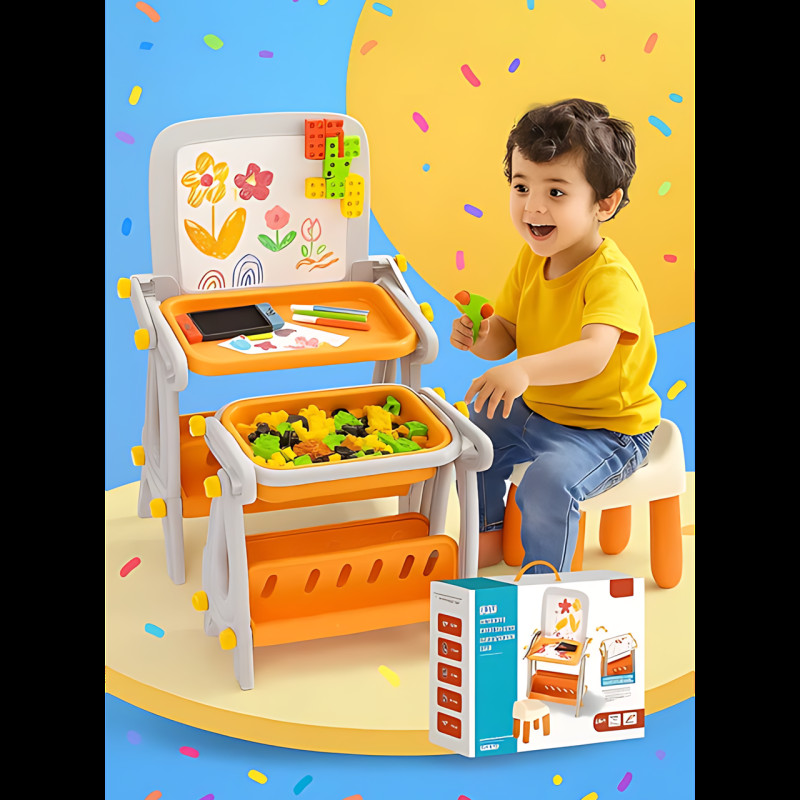 Дитячий стіл 4в1 B8020: магнітна дошка, стіл для творчості, поверхня під конструктор, ніша для зберігання 14 см фото - 10