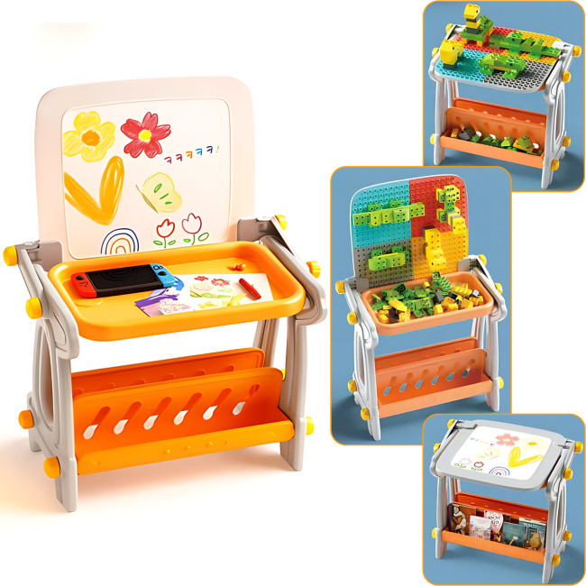 Дитячий стіл 4в1 B8020: магнітна дошка, стіл для творчості, поверхня під конструктор, ніша для зберігання 14 см