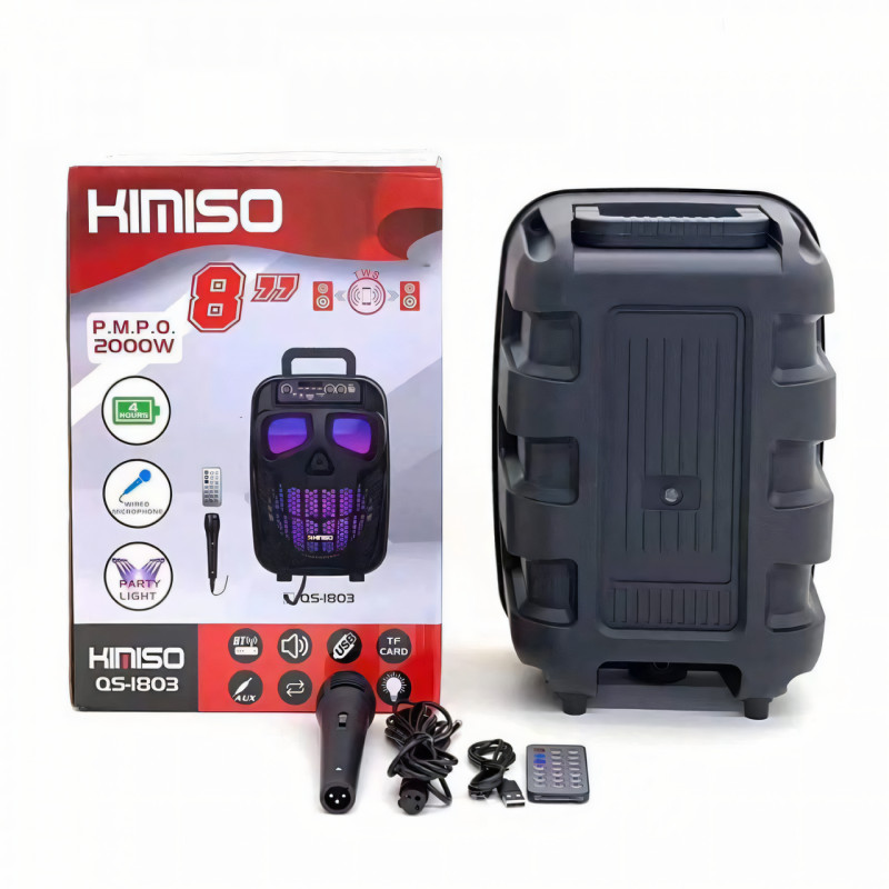 Портативна колонка валіза Kimiso QS-1803 8 inch з мікрофоном і світломузкою, караоке, бас-динамік з RGB фото - 4