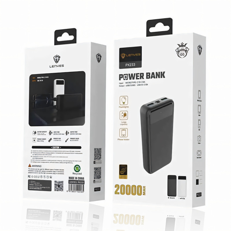 Внешний аккумулятор LENYES PX-233 20000 мАч, Power bank мини c LED индикатором, реальная емкость фото - 6