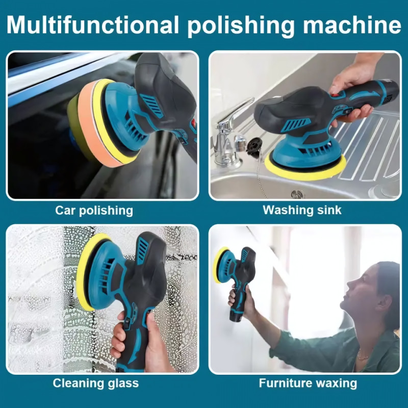 Полировальная машинка Waxing Polisher YK49 аккумуляторная с насадками 1250W, Шлифовальная машинка фото - 6