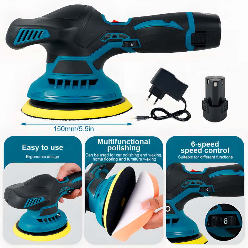 Полировальная машинка Waxing Polisher YK49 аккумуляторная с насадками 1250W, Шлифовальная машинка фото - 10