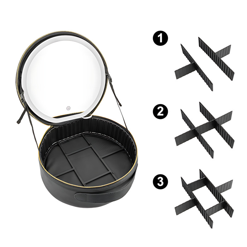 Органайзер для косметики NiceLand Sharon с LED-зеркалом и подсветкой, аккумулятором, черный фото - 4