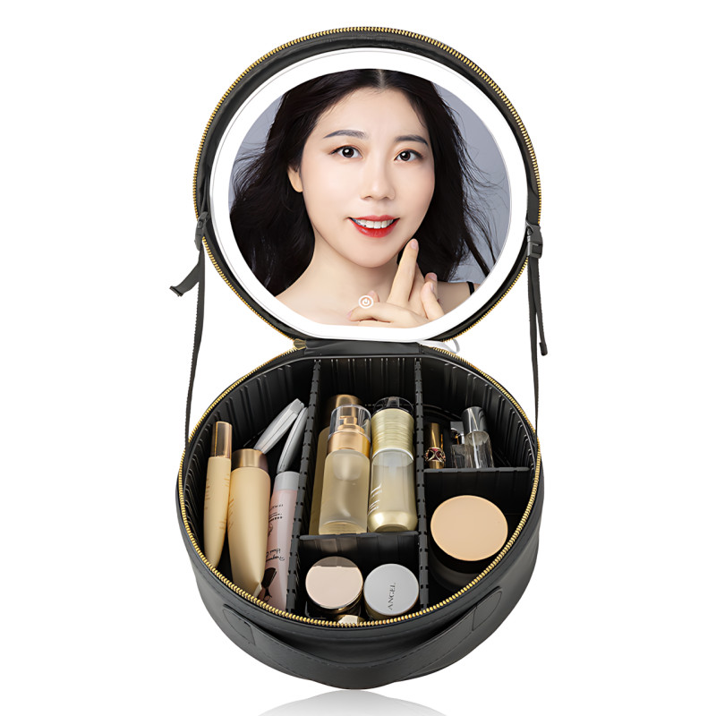 Органайзер для косметики NiceLand Sharon с LED-зеркалом и подсветкой, аккумулятором, черный фото - 6