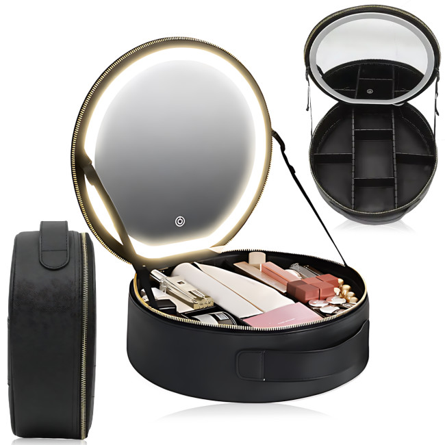 Органайзер для косметики NiceLand Sharon с LED-зеркалом и подсветкой, аккумулятором, черный