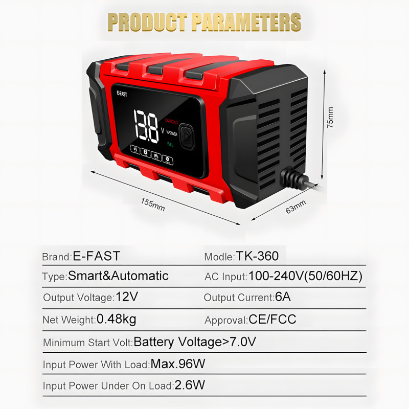 Зарядное устройство для аккумуляторов 12V мощностью 5 Ah Battery Charger TK360 фото - 7