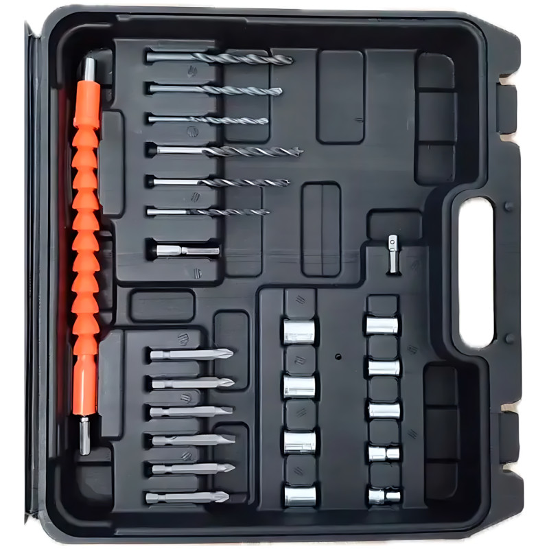 Аккумуляторный шуруповерт 24V MA751 RED с набором инструментов, 2 аккумулятора Li-Ion 1.3Ah, 2 скорости, кейс, биты, сверла, голов фото - 7