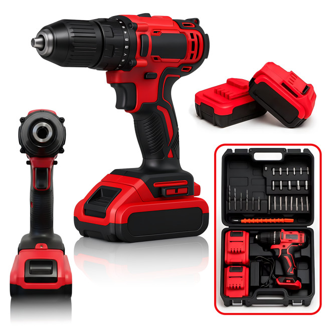 Аккумуляторный шуруповерт 24V MA751 RED с набором инструментов, 2 аккумулятора Li-Ion 1.3Ah, 2 скорости, кейс, биты, сверла, голов