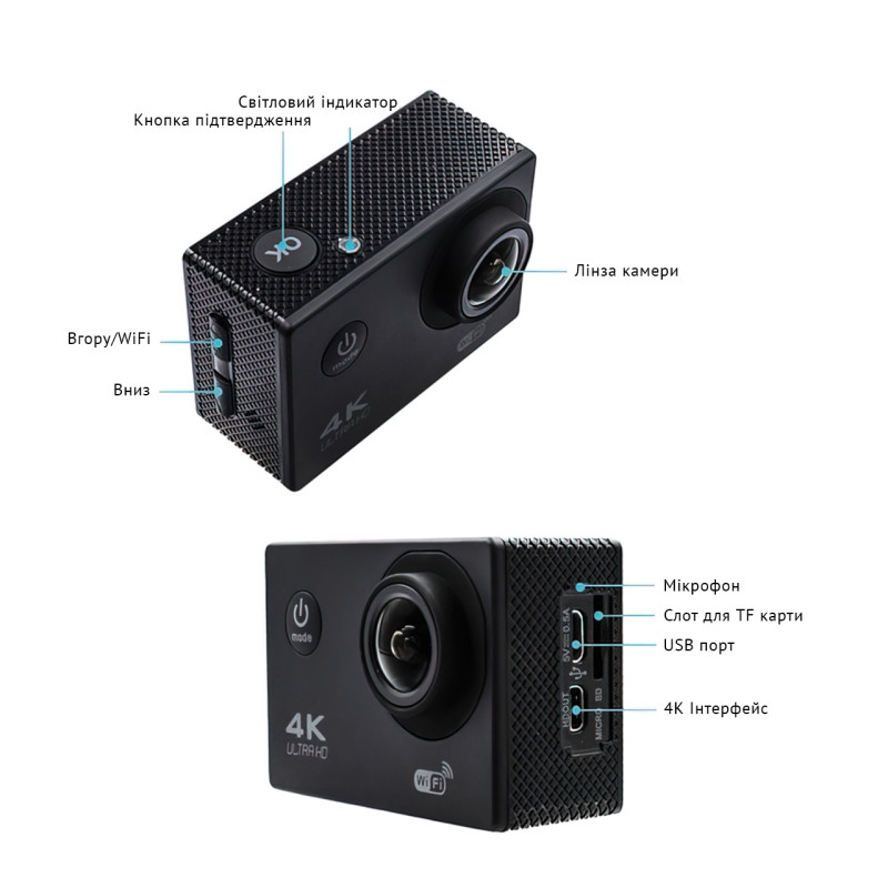 Экшн камера (Action Camera) S2, WiFi, 4К, водонепроницаемость до 30м фото - 5