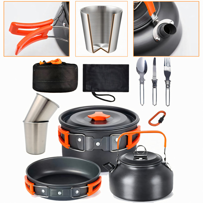 Набор туристической посуды Camping cooking, металлический походной комплект: чайник, сковорода, кастрюля