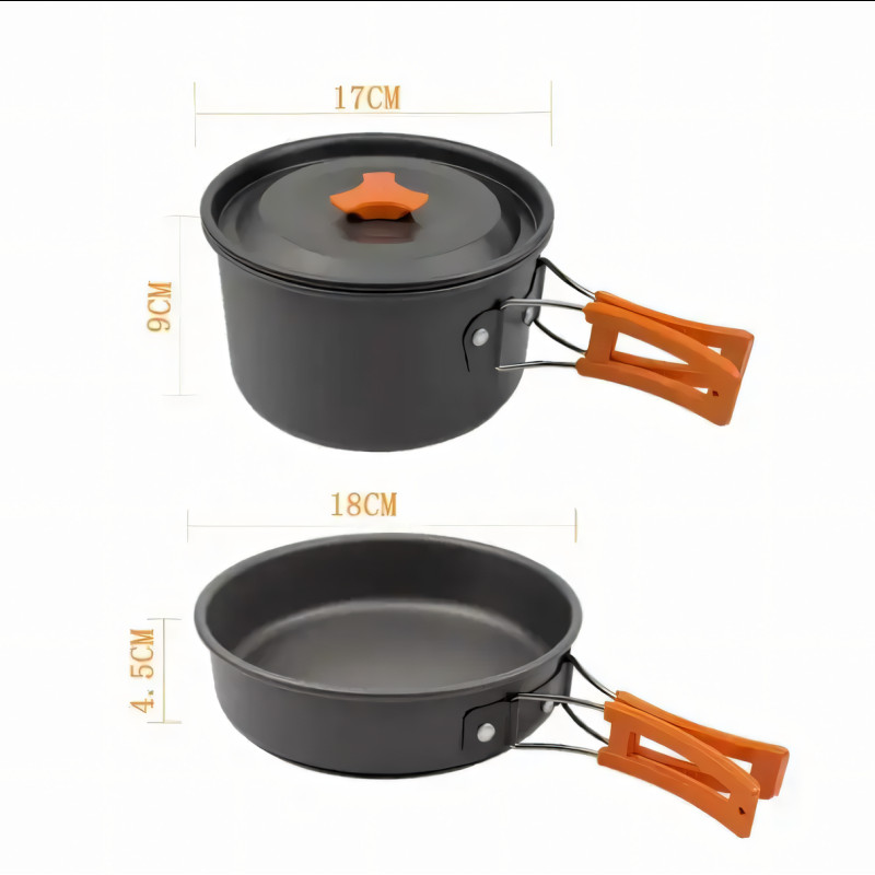 Набор туристической посуды Camping cooking, металлический походной комплект: чайник, сковорода, кастрюля фото - 6