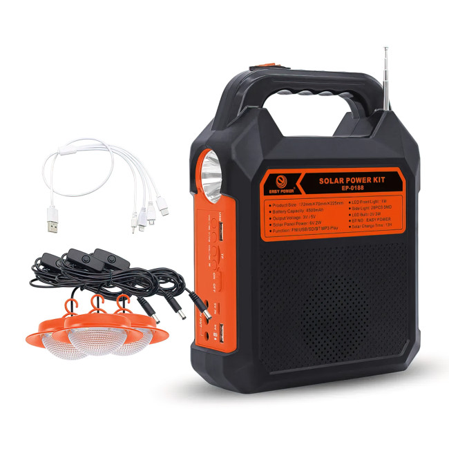 Портативна сонячна система EasyPower EP-0188, 4500 мА/год, з функцією повербанк і виносними лампочками