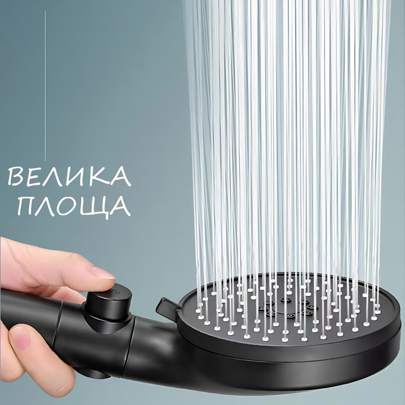 Лейка для душа Shower set AND, 6 режимов, с кнопкой стоп и самоочищающимся отверстием, черная душевая насадка фото - 3