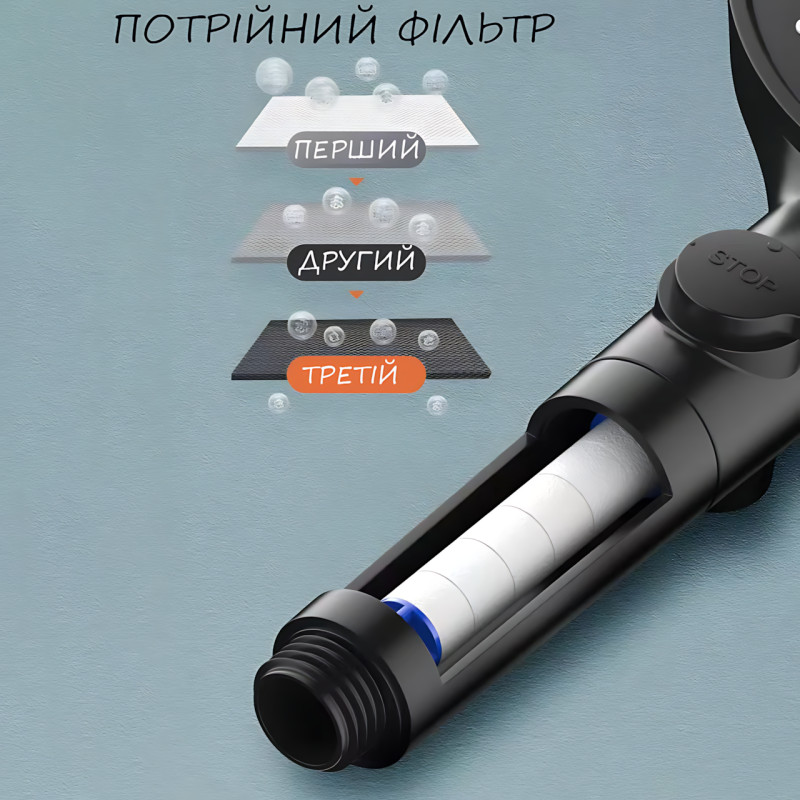 Лейка для душа Shower set AND, 6 режимов, с кнопкой стоп и самоочищающимся отверстием, черная душевая насадка фото - 5
