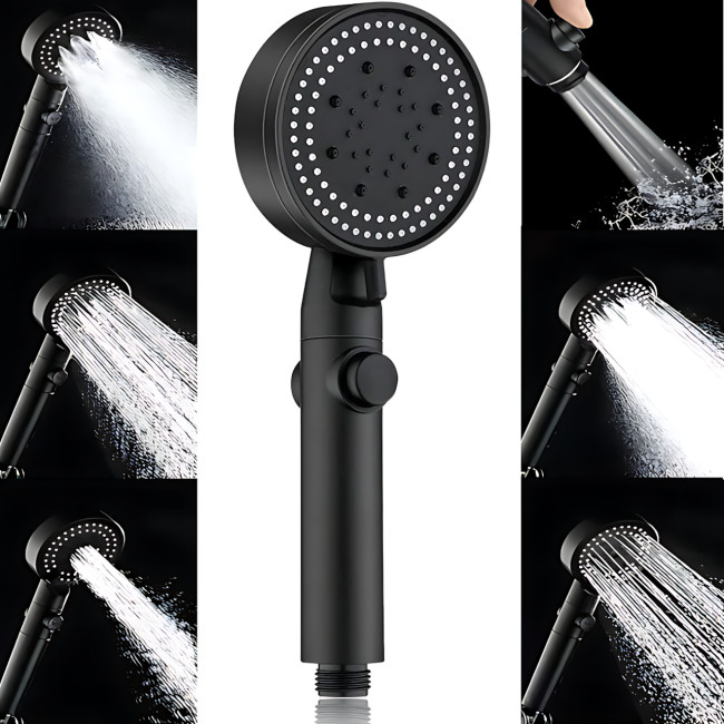 Лейка для душа Shower set AND, 6 режимов, с кнопкой стоп и самоочищающимся отверстием, черная душевая насадка