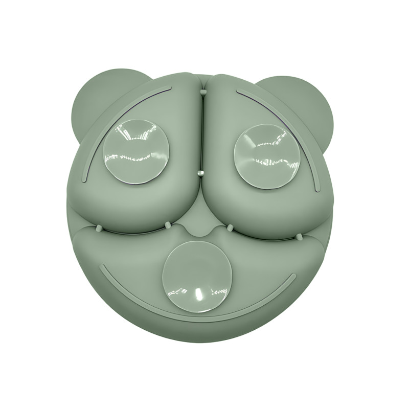 Детский силиконовый набор посуды 6 предметов: тарелка на присоске с 3 секциями &Oslash;19 см, с ложкой и вилкой, чашкой-поилкой 150 мл Серый фото - 5