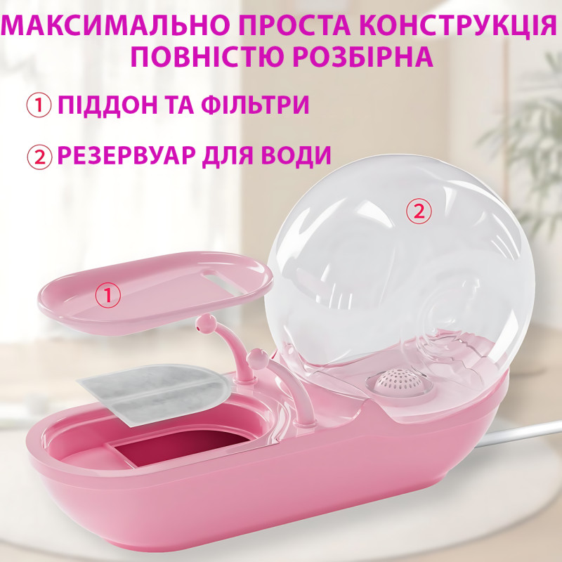 Автоматичний фонтан-поїльник для кішок і собак Равлик 521 — 4,5 л, USB, 2 струмені, фільтрація, безшумний насос фото - 3