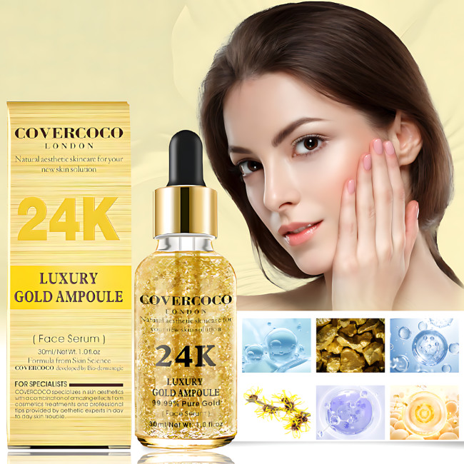 Сироватка для обличчя 24k LUXURY GOLD AMPOULE, зволожувальна, просвітлювальна есенція, серум із гіалуроновою кислотою