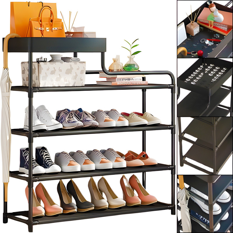 Напольная металлическая полка для обуви в прихожую Shoe rack BLACK 60 *21*78 см. фото - 2