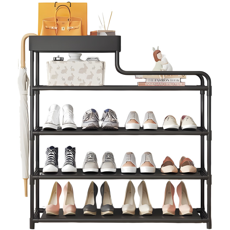Напольная металлическая полка для обуви в прихожую Shoe rack BLACK 60 *21*78 см. фото - 5