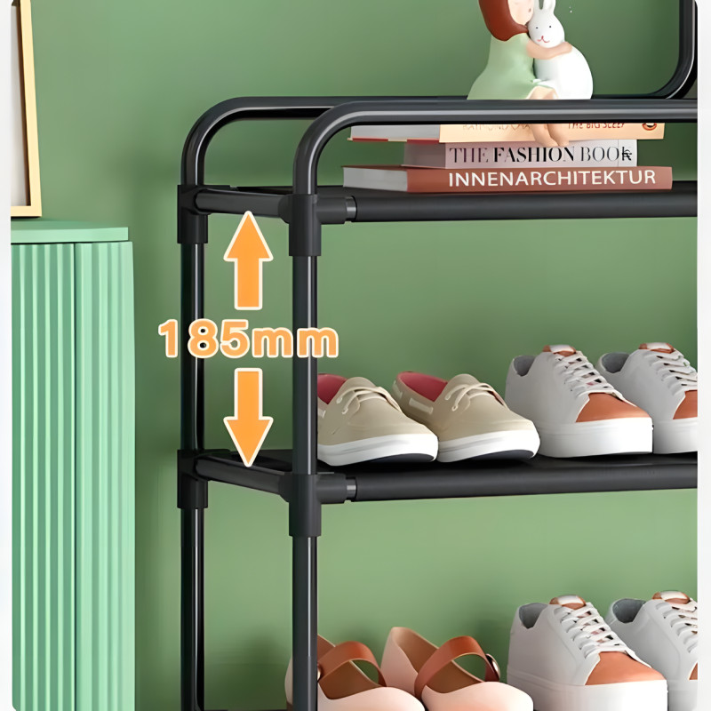 Напольная металлическая полка для обуви в прихожую Shoe rack BLACK 60 *21*78 см. фото - 9
