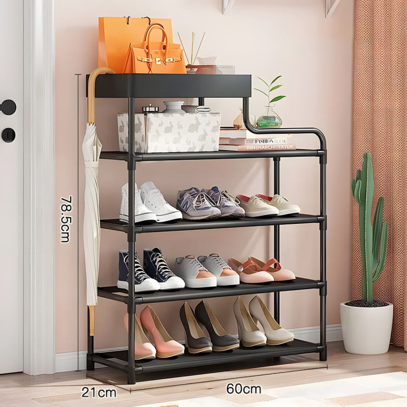 Напольная металлическая полка для обуви в прихожую Shoe rack BLACK 60 *21*78 см. фото - 10