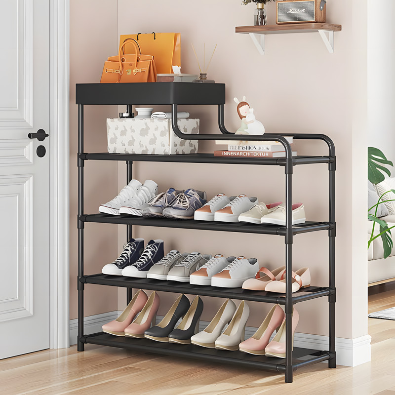 Напольная металлическая полка для обуви в прихожую Shoe rack BLACK 60 *21*78 см. фото - 3
