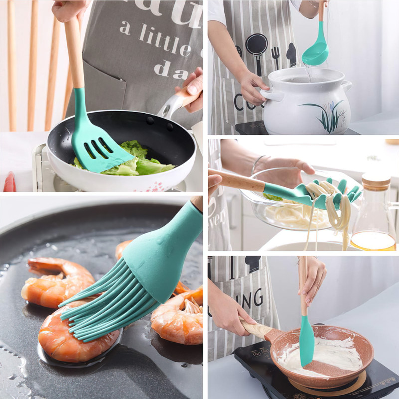 Набір кухонного приладдя Kitchen Set на 12 предметів, з харчового силікону, до 230 градусів Коричневий фото - 2