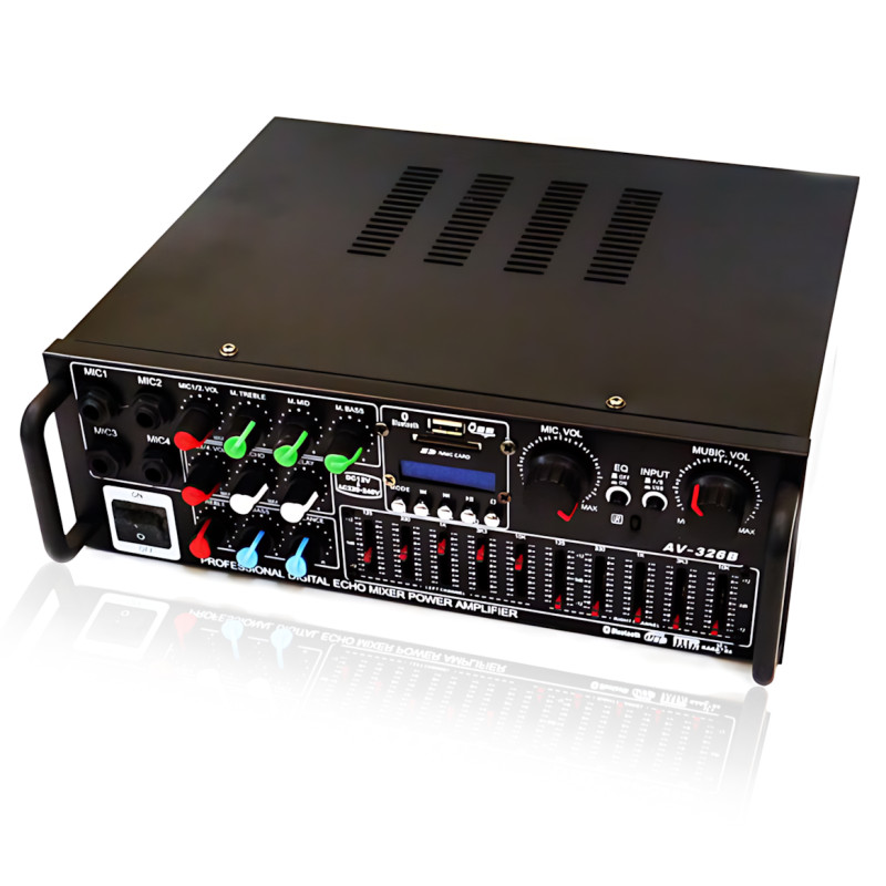 Усилитель звука AMP-326BT 300 Вт с Bluetooth, FM-радио, USB, SD, караоке, эквалайзером и пультом, стерео аудиоусилитель 2×150 Вт фото - 3