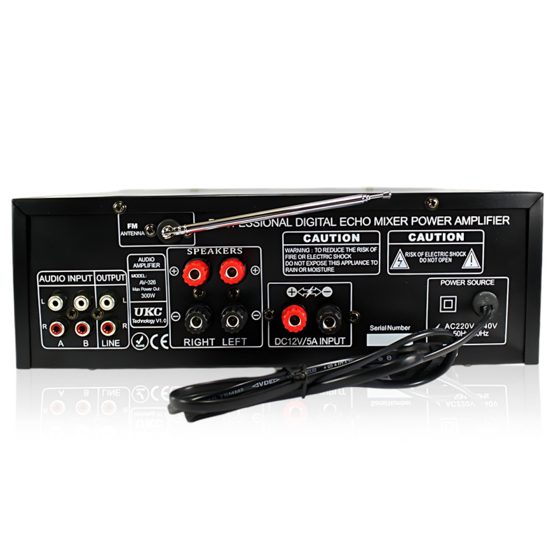 Усилитель звука AMP-326BT 300 Вт с Bluetooth, FM-радио, USB, SD, караоке, эквалайзером и пультом, стерео аудиоусилитель 2×150 Вт фото - 4
