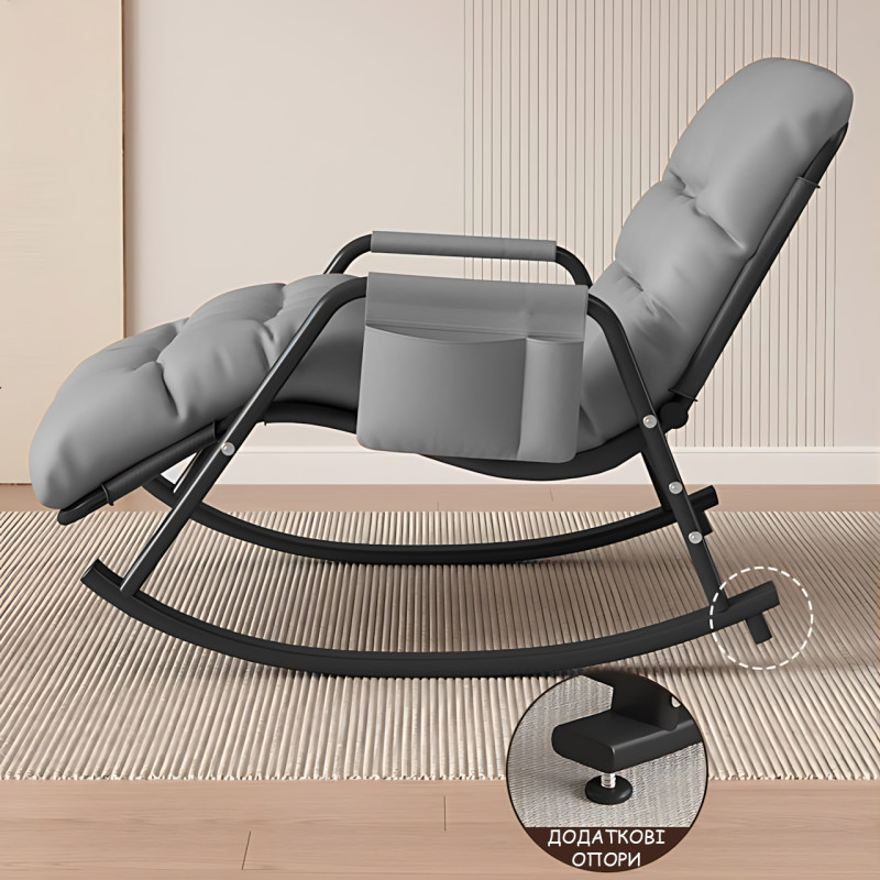 Крісло-гойдалка-ліжко Y-03, з регульованою спинкою, металевою рамою, тканинне, 145х60 см, сірий фото - 2