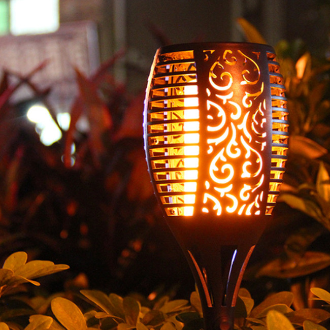 Фонарь садовый факел мерцающий огонь на солнечной батарее 96 LED, водонепроницаемый, высотой 52 см, чёрный