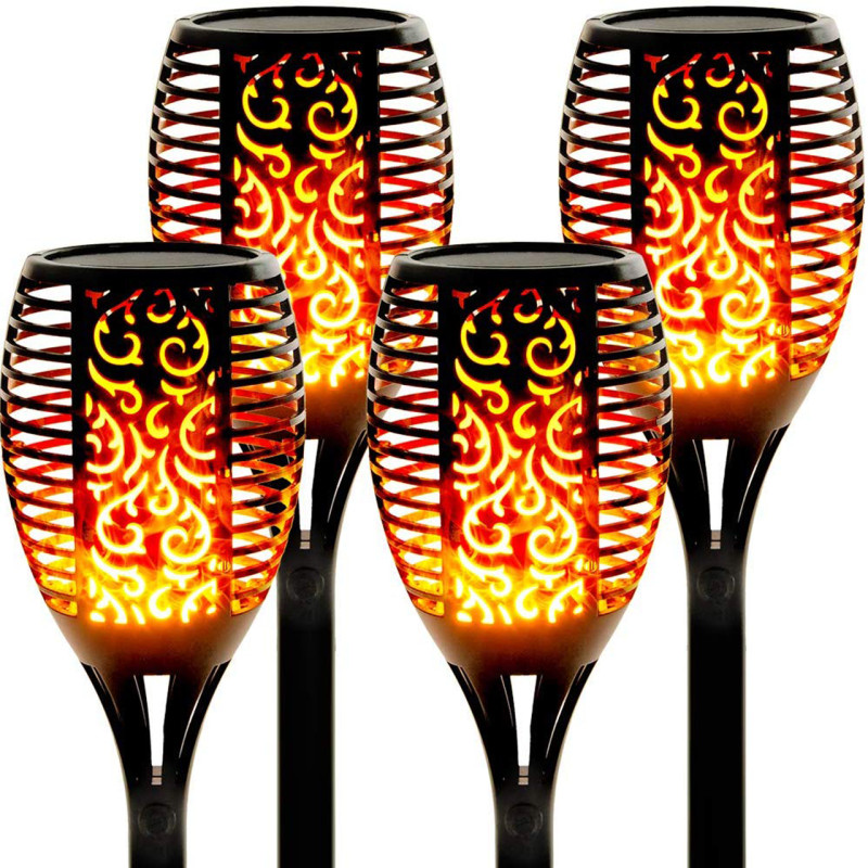 Фонарь садовый факел мерцающий огонь на солнечной батарее 96 LED, водонепроницаемый, высотой 52 см, чёрный фото - 2
