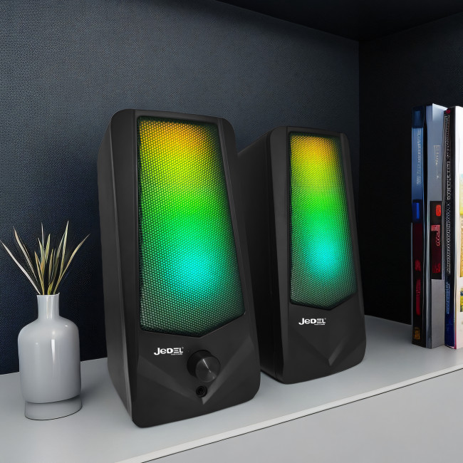 Колонки для PC 2.0 JEDEL S523. USB-динамік RGB з Bluetooth. Настільна стереоколонка для комп'ютера, 19x8 см.