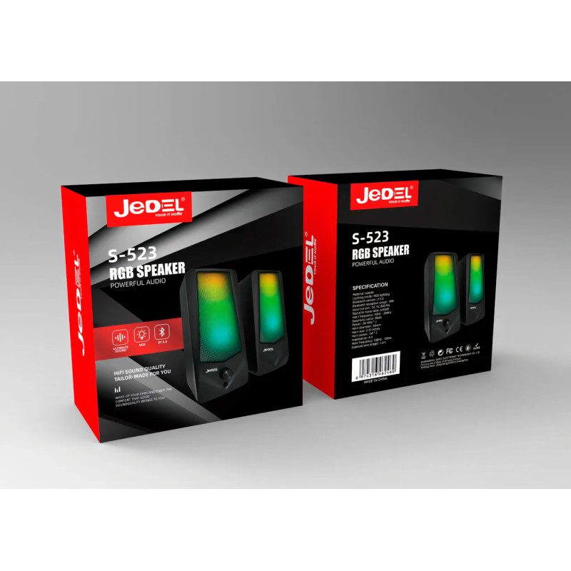Колонки для PC 2.0 JEDEL S523. USB-динамік RGB з Bluetooth. Настільна стереоколонка для комп'ютера, 19x8 см. фото - 3