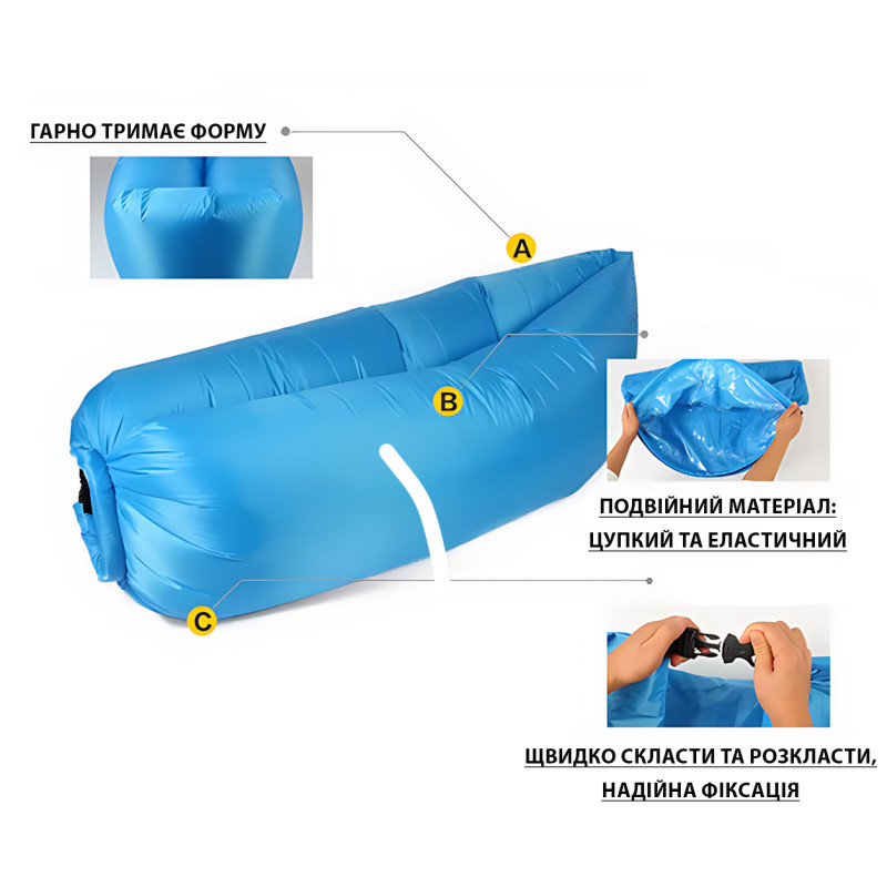 Надувной диван ламзак Ripstop II 240×90 см, до 200 кг, бескамерный, держит воздух 12 часов, ткань RipStop PU10 фото - 20