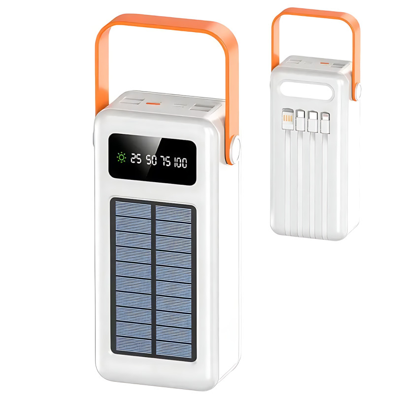 Портативное зарядное AND YM-639CX на солнечной батарее, power bank 120000 mAh с USB и встроенными кабелями фото - 5
