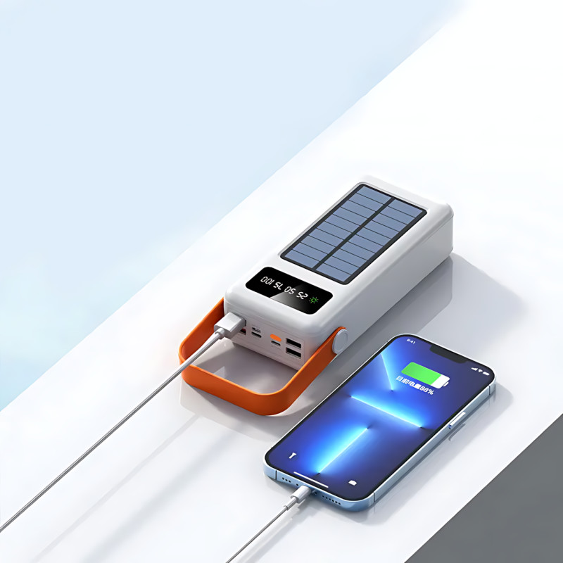 Портативное зарядное AND YM-639CX на солнечной батарее, power bank 120000 mAh с USB и встроенными кабелями фото - 6