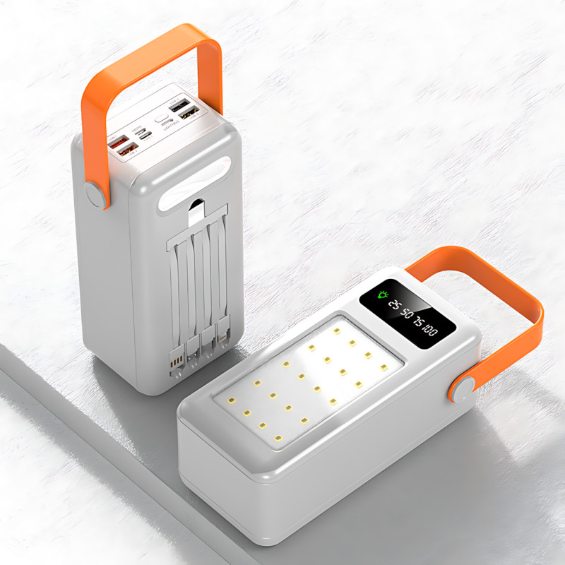 Портативное зарядное AND YM-639CX на солнечной батарее, power bank 120000 mAh с USB и встроенными кабелями фото - 8